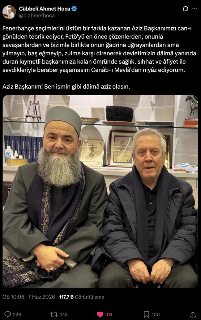 Aziz Yıldırım seçildi, Cübbeli duaya başladı: "Yılmayıp, baş eğmeyip, zulme karşı direnerek..." - Resim : 1