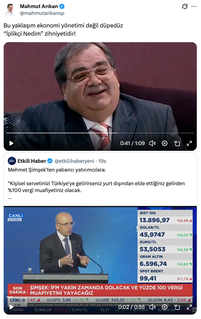 Mehmet Şimşek'e olay İplikçi Nedim benzetmesi! ‘Bu ekonomi yönetimi değil…’ - Resim : 1