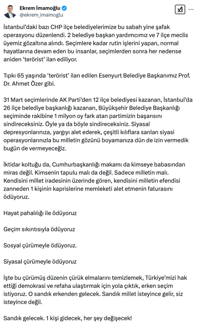 Ekrem İmamoğlu'ndan operasyonlara sert tepki! '1 kişi gidecek, her şey değişecek!..' - Resim : 1