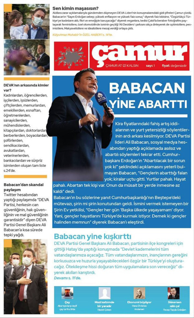 DEVA Partisi ‘Çamur’ gazetesi çıkardı, iktidara yakın medyayı ti'ye aldı - Resim : 1