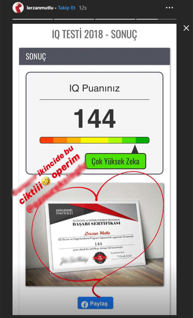 Lerzan Mutlu ‘Çok yüksek zeka’ çıktı - Resim : 1