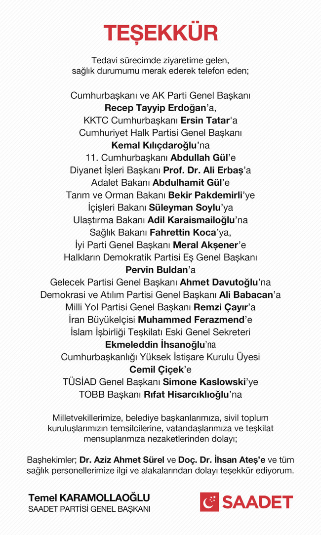 Koronavirüse yakalanmıştı... Temel Karamollaoğlu'na "geçmiş olsun" demeyen lider kim? - Resim : 2