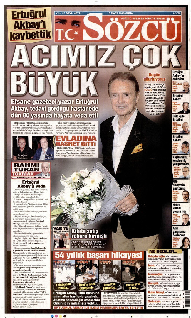 Sözcü, bugünkü ilk sayfasını Ertuğrul Akbay'a ayırdı... - Resim : 1