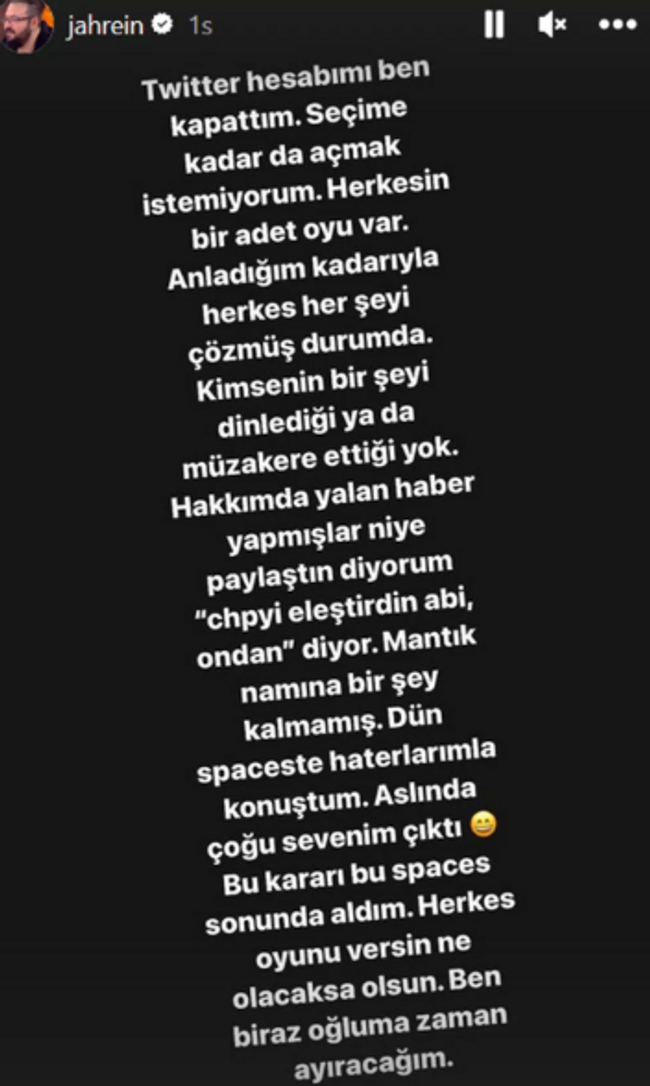 Jahrein Twitter hesabını neden kapattığını açıkladı: Mantık namına bir şey kalmamış - Resim : 1