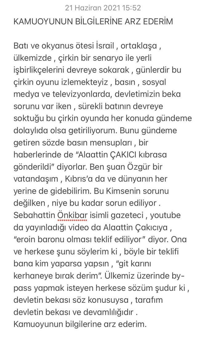 Alaattin Çakıcı yurt dışına mı çıktı? Sosyal medyadan açıkladı - Resim : 1