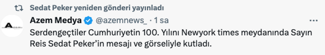 Sedat Peker Cumhuriyet’in 100. yılını Times Meydanı’nda kutladı! Yazılanlar dikkat çekti… - Resim : 1