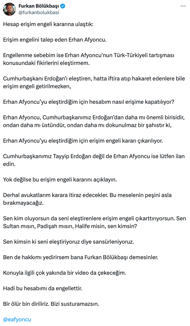 Furkan Bölükbaşı hesabını kapattıran ismi açıkladı! ‘Sen Sultan mısın, Padişah mısın, Halife misin?’ - Resim : 2