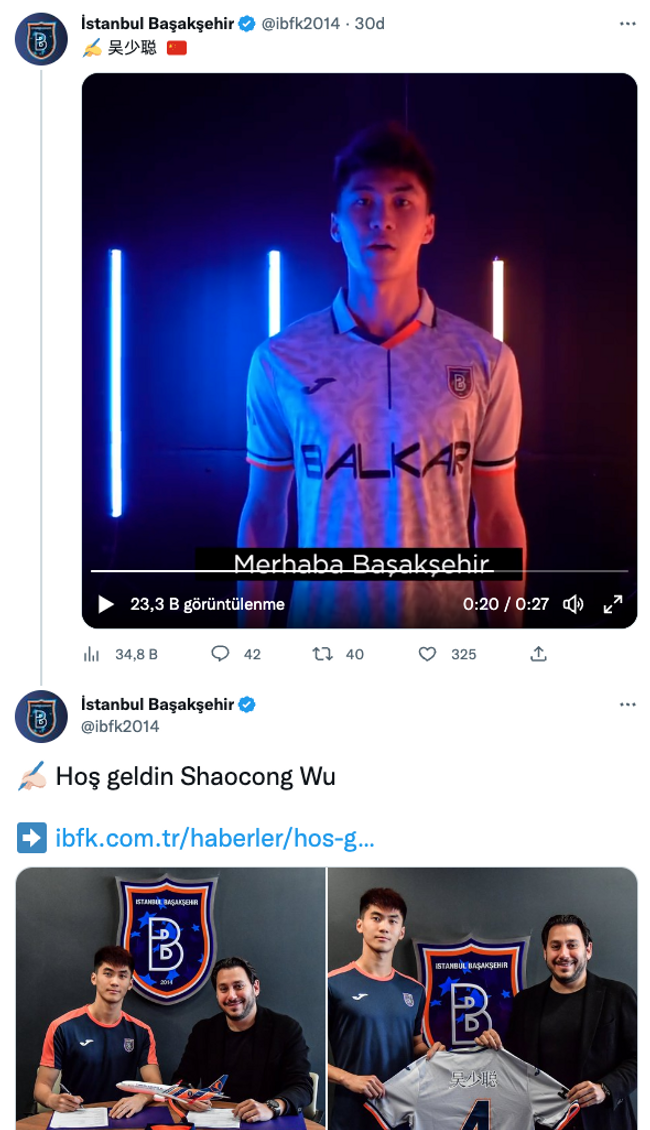 Süper Lig'in ilk Çinli futbolcusu, Medipol Başakşehir'de! - Resim : 1