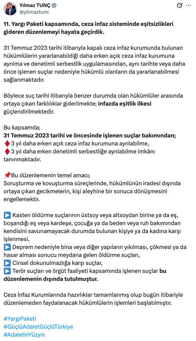 Bakan Tunç duyurdu: Cezaevlerinden tahliyeler başladı! - Resim : 1