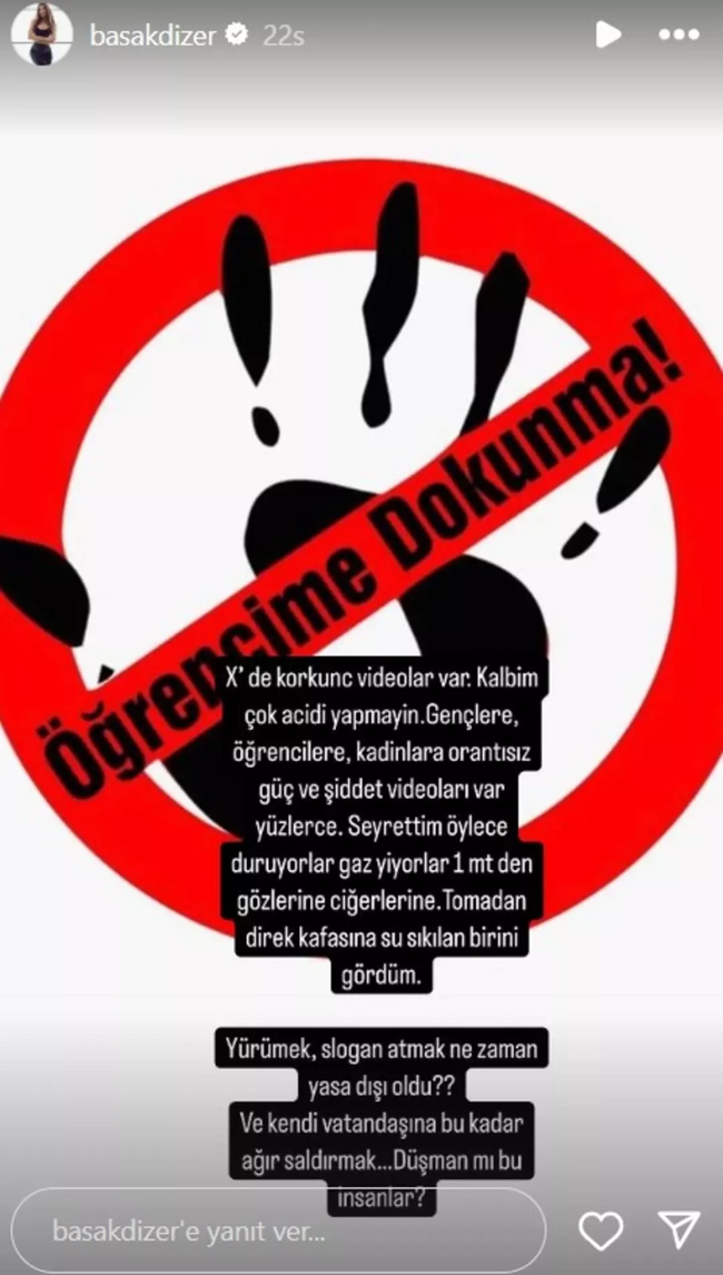 Kıvanç Tatlıtuğ'un eşi Başak Dizer üniversite öğrencilerine destek verdi! ''Orantısız güç ve şiddet' - Resim : 2