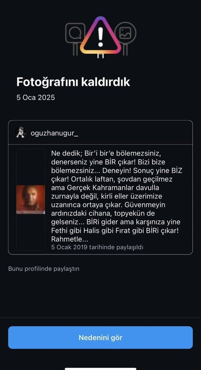 Instagram'dan Oğuzhan Uğur'a 'Şehit Fethi Sekin' sansürü! "Roller ne hızlı değişiyor..." - Resim : 2