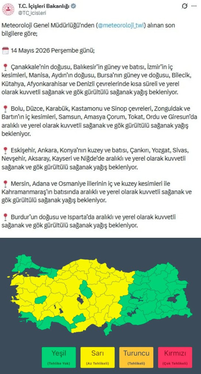 İçişleri Bakanlığı'ndan 10 ile 'sarı' kodlu uyarı: Sağanak ve fırtına bekleniyor - Resim : 1
