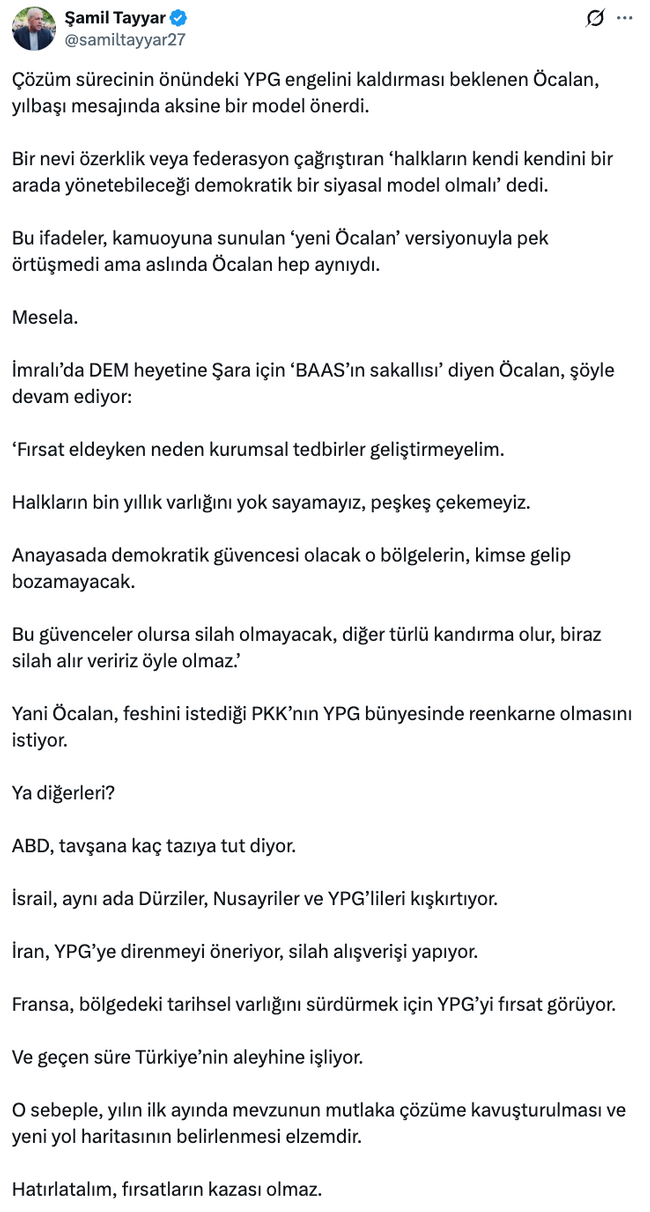 Şamil Tayyar’dan Öcalan’ın mesajına tepki! ‘PKK’nın YPG bünyesinde…’ - Resim : 2