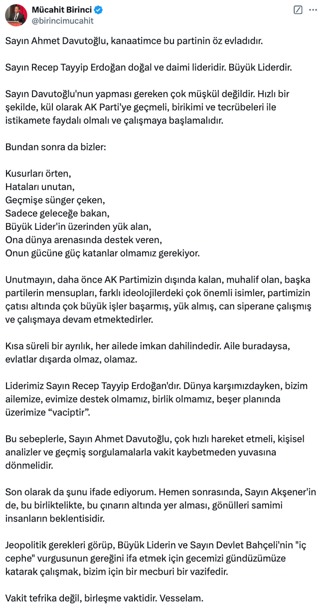 AK Partili isimden Davutoğlu ve Akşener'e açık davet! 'Evlatlar dışarda olmaz' - Resim : 1