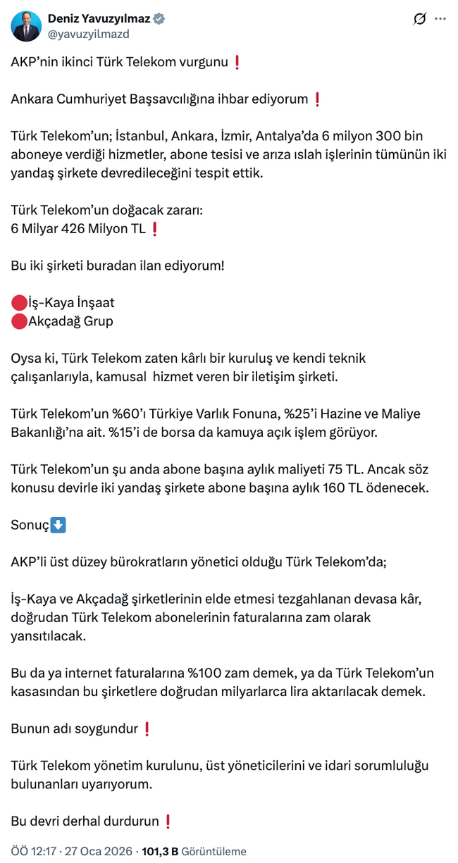 CHP'li isim şirketleri açıkladı, 'ihbar ediyorum' dedi! 'AKP’nin ikinci Türk Telekom vurgunu!..' - Resim : 1