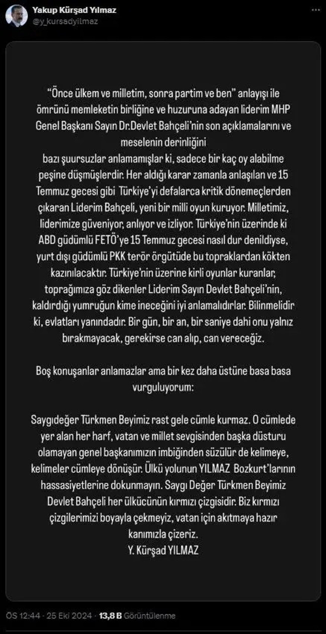 Çakıcı'nın ardından, Kürşat Yılmaz'dan da Bahçeli'ye destek! 'Gerekirse can alıp can vereceğiz' - Resim : 1