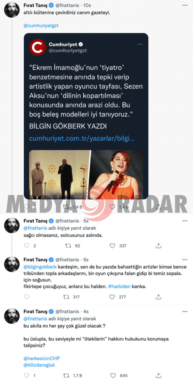 Fırat Tanış'tan Cumhuriyet gazetesine olay sözler! "Canım gazeteyi altılı bültenine çevirdiniz" - Resim : 1
