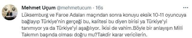 Cumhurbaşkanı Başdanışmanı Mehmet Uçum'dan sert A Milli Takım çıkışı: "Derhal görevi bırakmalı" - Resim : 1