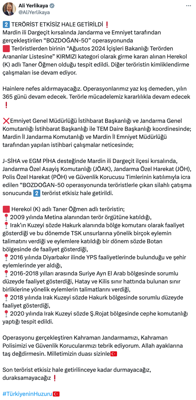 2 terörist etkisiz hale getirildi! Bakan Ali Yerlikaya duyurdu… - Resim : 1