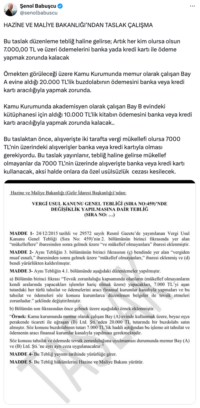 7 bin TL ve üzeri alışverişler için yeni düzenleme! Bakanlığın taslak metni ortaya çıktı… - Resim : 1
