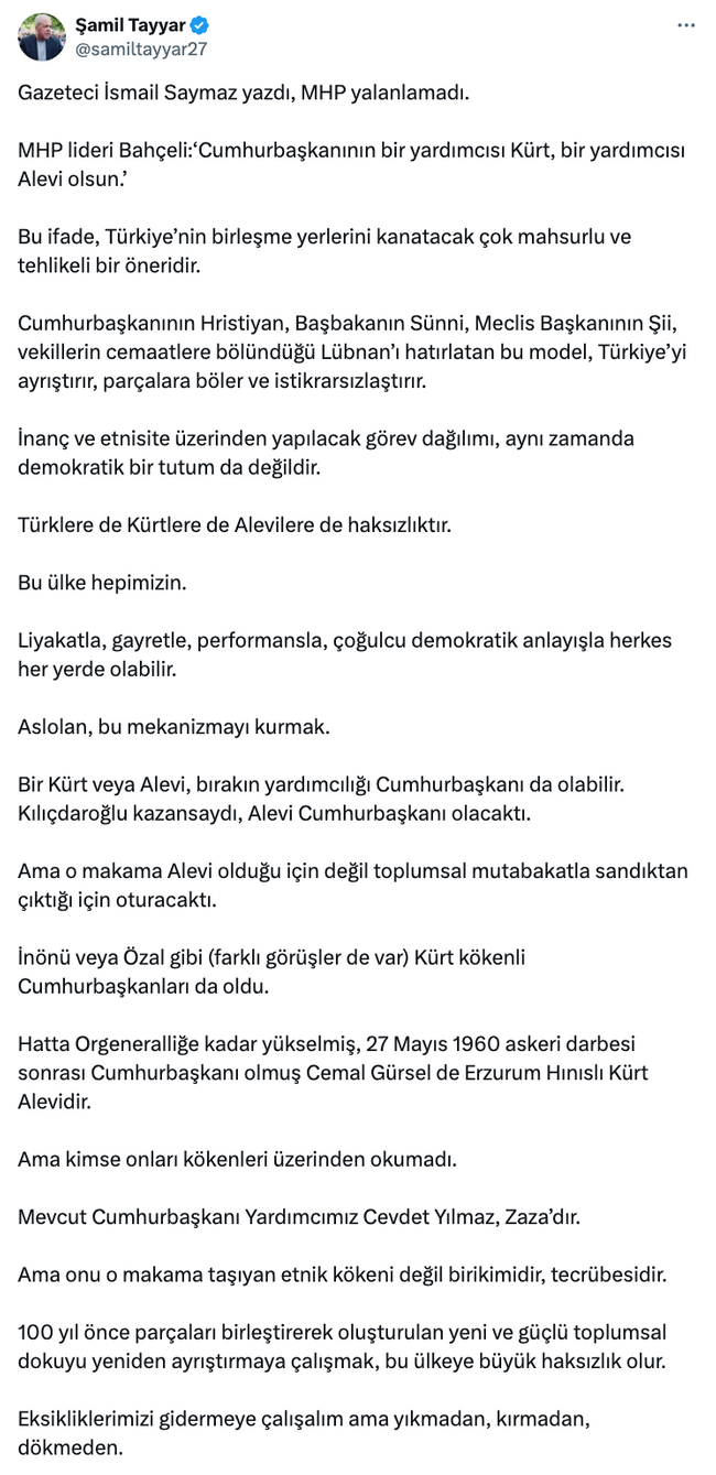 Şamil Tayyar'dan MHP lideri Devlet Bahçeli’ye eleştiri! 'Tehlikeli bir öneri…' - Resim : 2