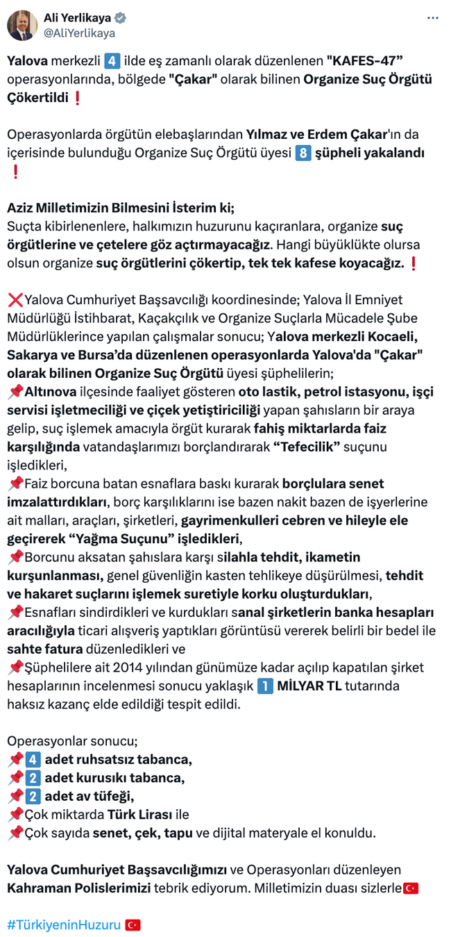 Bakan Ali Yerlikaya açıkladı: 4 ilde 'Kafes 47' operasyonu! 8 kişi yakalandı… - Resim : 1