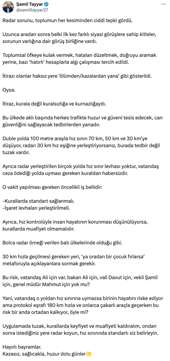 AK Partili Şamil Tayyar’dan yeni tepki: Vatandaş Ali için risk var, Bakan Ali için yok mu? - Resim : 3
