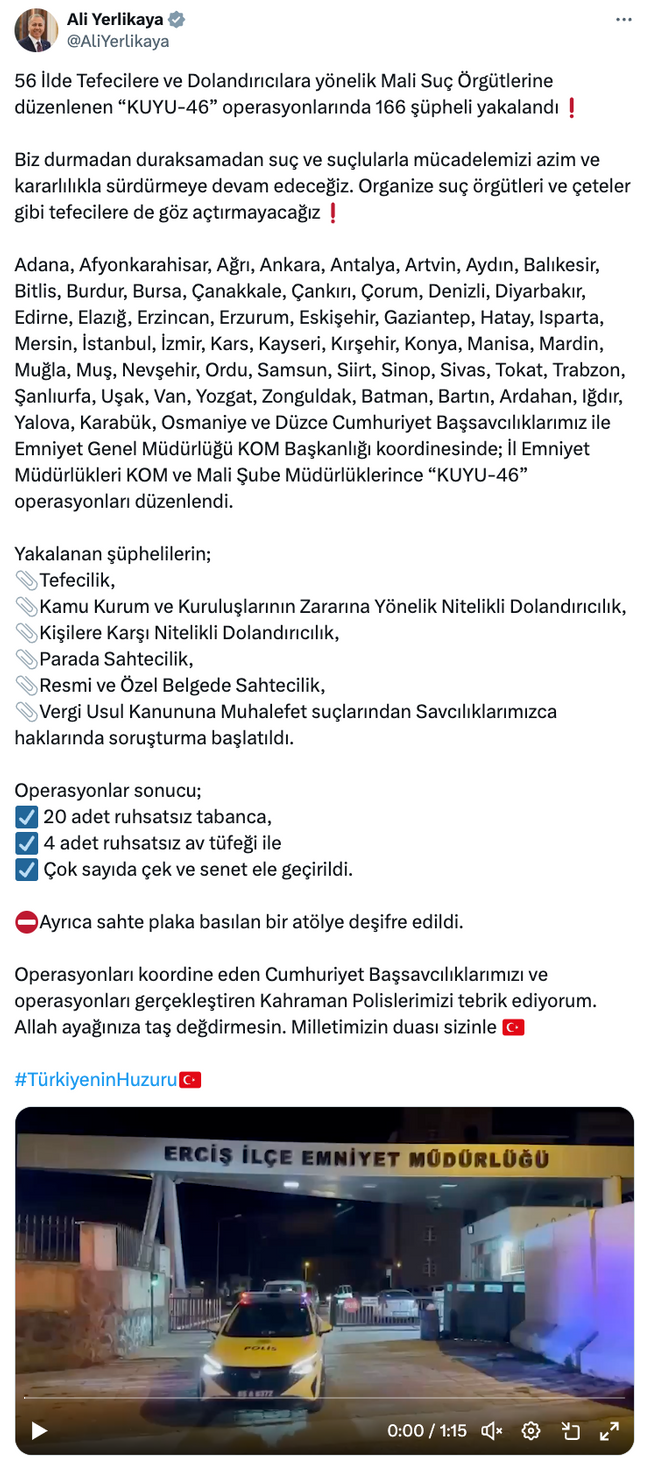 56 ilde Kuyu-46 operasyonu: 166 şüpheli yakalandı! - Resim : 1