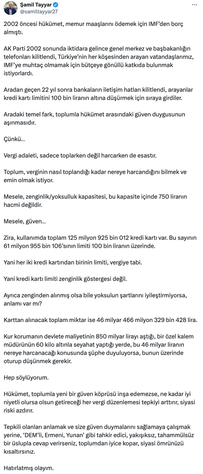 AK Partili Şamil Tayyar'dan partisine sert tepki! 'Siyasi ömrünüzü kısaltırsınız…' - Resim : 1