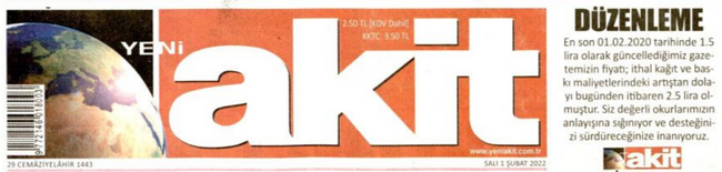 Yeni Akit gazetesi mecburen 'zam' haberi yaptı - Resim : 1