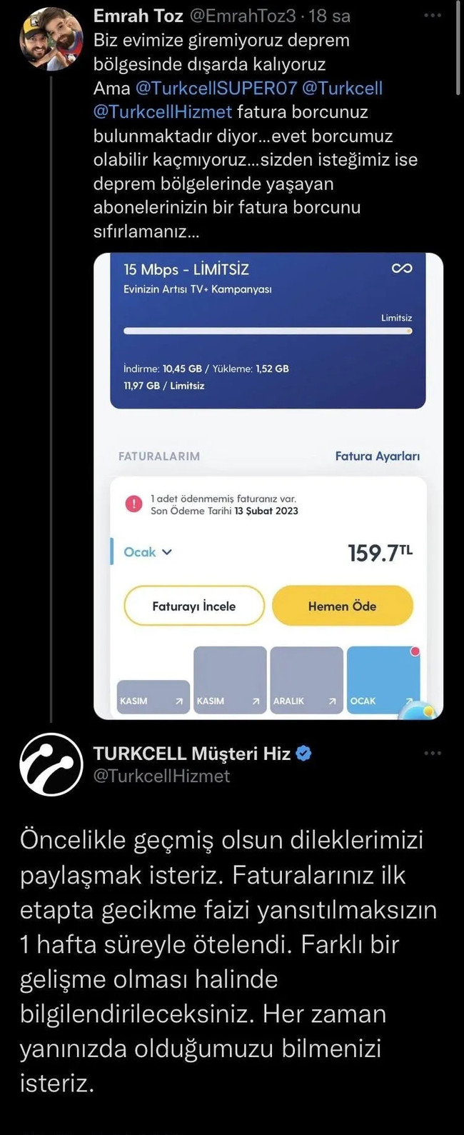 Turkcell'in depremzedeye verdiği yanıt gündem oldu: Tweeti sildiler - Resim : 1