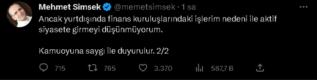 Erdoğan ile görüşme sonrası Şimşek kararını verdi! Siyasete dönecek mi? - Resim : 3