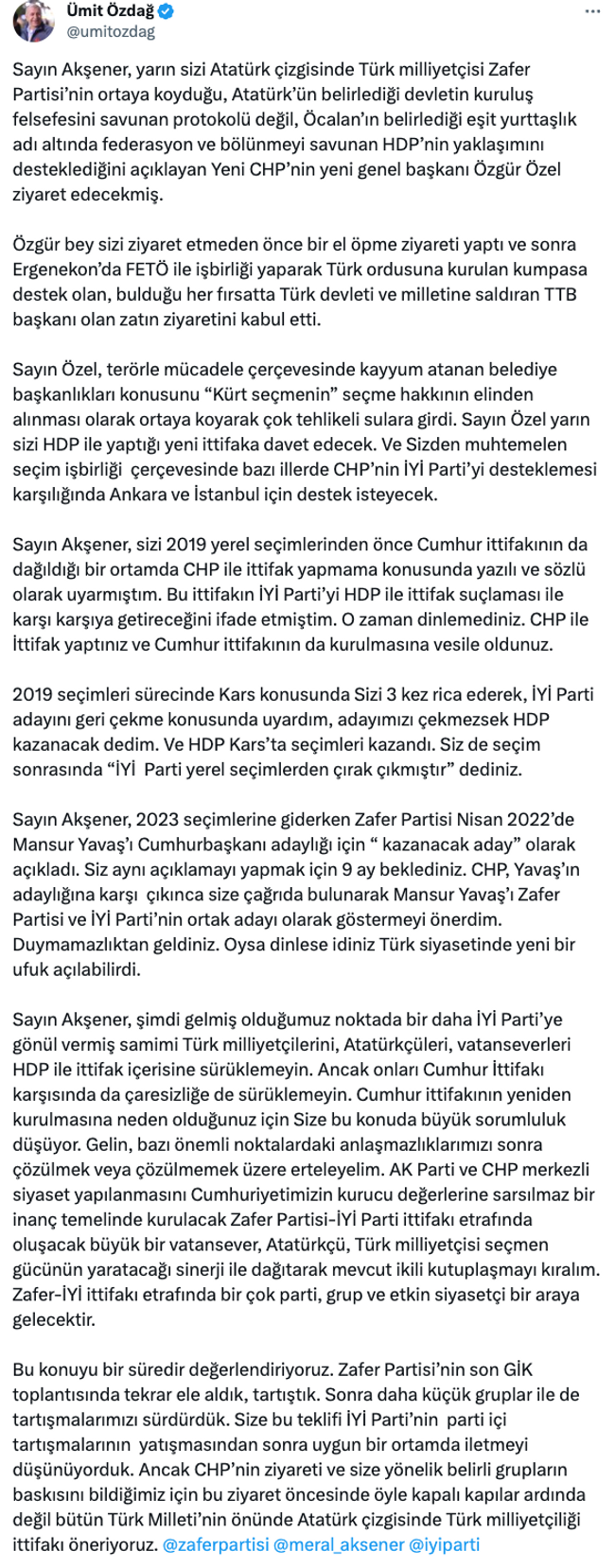 Akşener’i ‘uyardığını’ söyleyen Ümit Özdağ’dan flaş teklif! Özgür Özel’in ziyaretine saatler kala… - Resim : 2