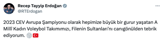 Erdoğan'dan Filenin Sultanları'na tebrik mesajı! - Resim : 1
