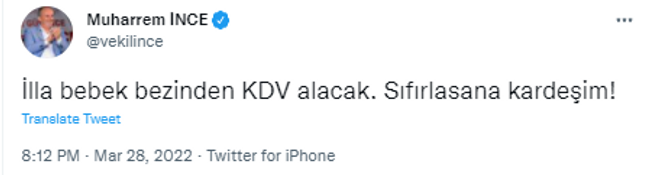 Muharrem İnce'den Erdoğan'ın KDV açıklamasına tepki: "İlla KDV alacak!" - Resim : 1