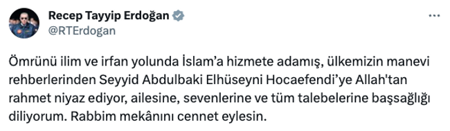 Erdoğan'dan Menzil lideri için taziye mesajı! - Resim : 2