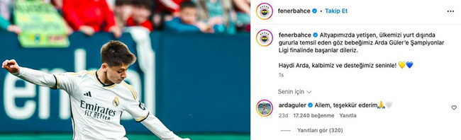 Arda Güler'den Fenerbahçe'nin paylaşımına cevap! - Resim : 1