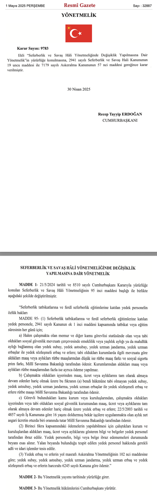 ‘Seferberlik yetkisi’ veren yönetmelikte değişiklik! Resmi Gazete’de yayımlandı… - Resim : 1