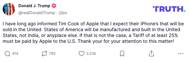 Trump'tan Apple'a tehdit: Yüzde 25 vergi! ABD'de üretilmezse… - Resim : 1