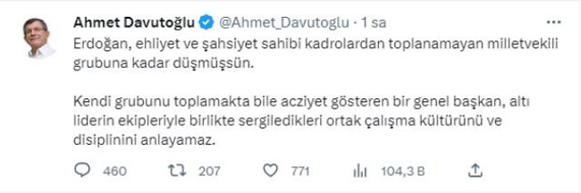 Cumhurbaşkanı Erdoğan'ın AK Partili vekilleri fırçalamasına Davutoğlu kayıtsız kalamadı - Resim : 1