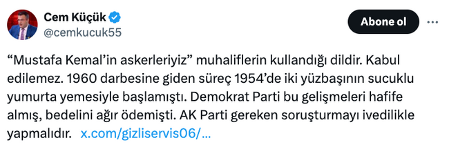 Ümit Özdağ'dan Cem Küçük'e zehir zemberek yanıt! 'Tek suçu Atatürk’ü sevmek olan teğmenlere…' - Resim : 1