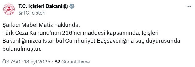 Mabel Matiz hakkında suç duyurusu! İçişleri Bakanlığı duyurdu... - Resim : 2