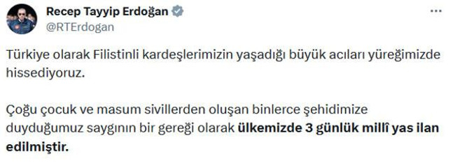 Cumhurbaşkanı Erdoğan Türkiye'de 3 günlük milli yas ilan edildiğini duyurdu - Resim : 1