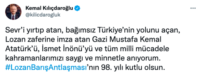 Kılıçdaroğlu’ndan Lozan mesajı! ‘Bağımsız Türkiye’nin yolunu açan…’ - Resim : 1