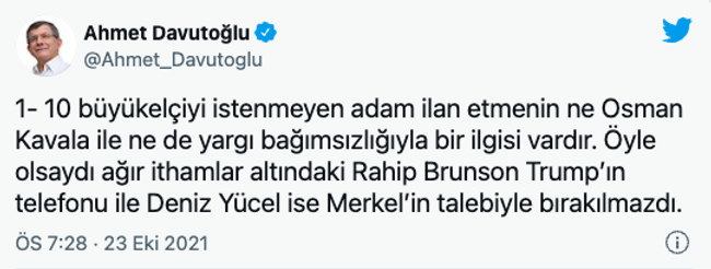 Erdoğan'ın 10 büyükelçi talimatına Davutoğlu'ndan tepki! "Tarihimizin en büyük diplomatik krizi" - Resim : 1