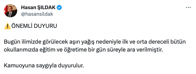 Valilik duyurdu: Bir ilde daha okullar tatil edildi! - Resim : 2