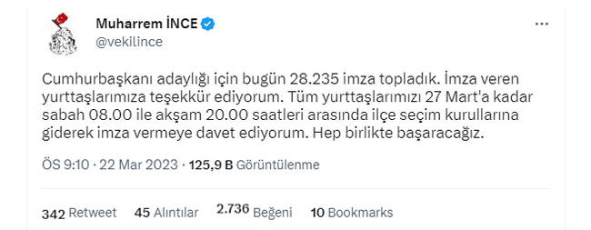 İlk günde topladığı imza sayısı belli olan Muharrem İnce'den açıklama - Resim : 1