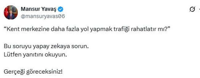 Mansur Yavaş’tan Erdoğan’a yapay zekalı gönderme: “Sorun, doğru cevabı o verir” - Resim : 1