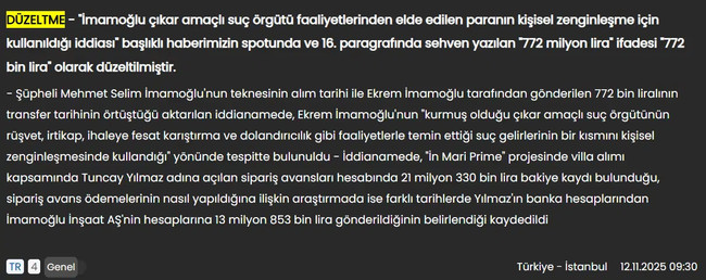 İBB iddianamesi haberinde 1000 katlık hata: Anadolu Ajansı düzeltme geçti, TRT tweeti silmedi - Resim : 1