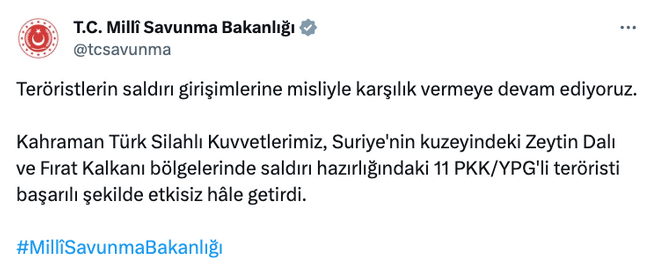 MSB: 11 terörist etkisiz hale getirildi! - Resim : 1